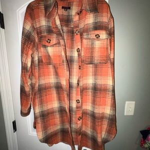 Orange Plaid Button-Up Shirt